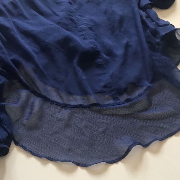 🎃LOFT- Navy Blue Sheer Ruffled Tier Shirt-M - Picture 7 of 14